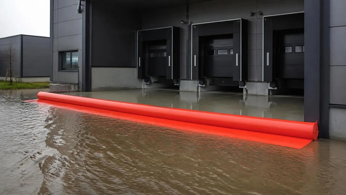 Zapora przeciwpowodziowa PVC chroniąca rampy magazynu przed wodą