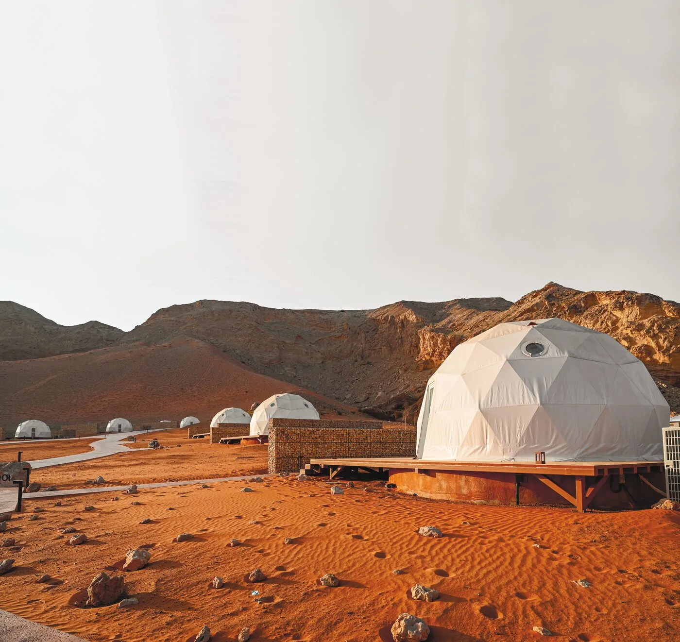 Glamping domes in a desert setting, Kazakhstan